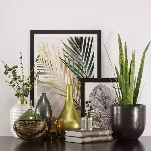 gold and green decorative set 3D model