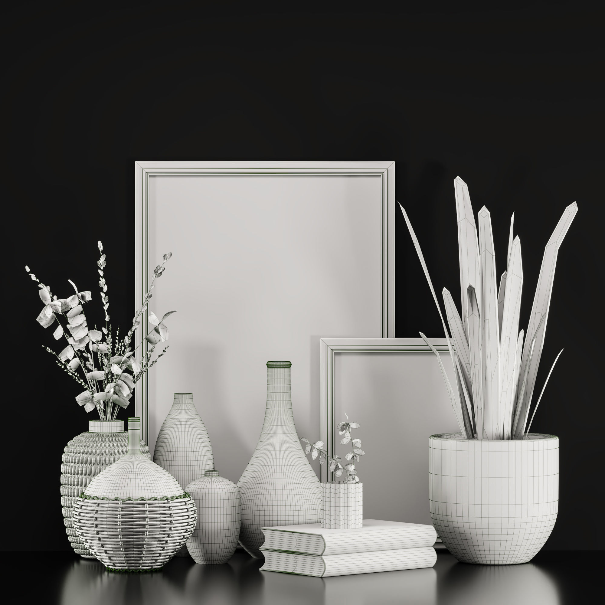 gold and green decorative set 3D model_4