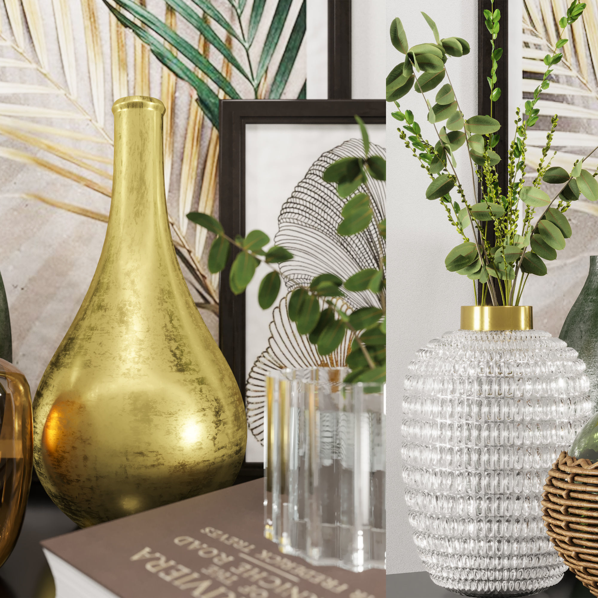 gold and green decorative set 3D model_3