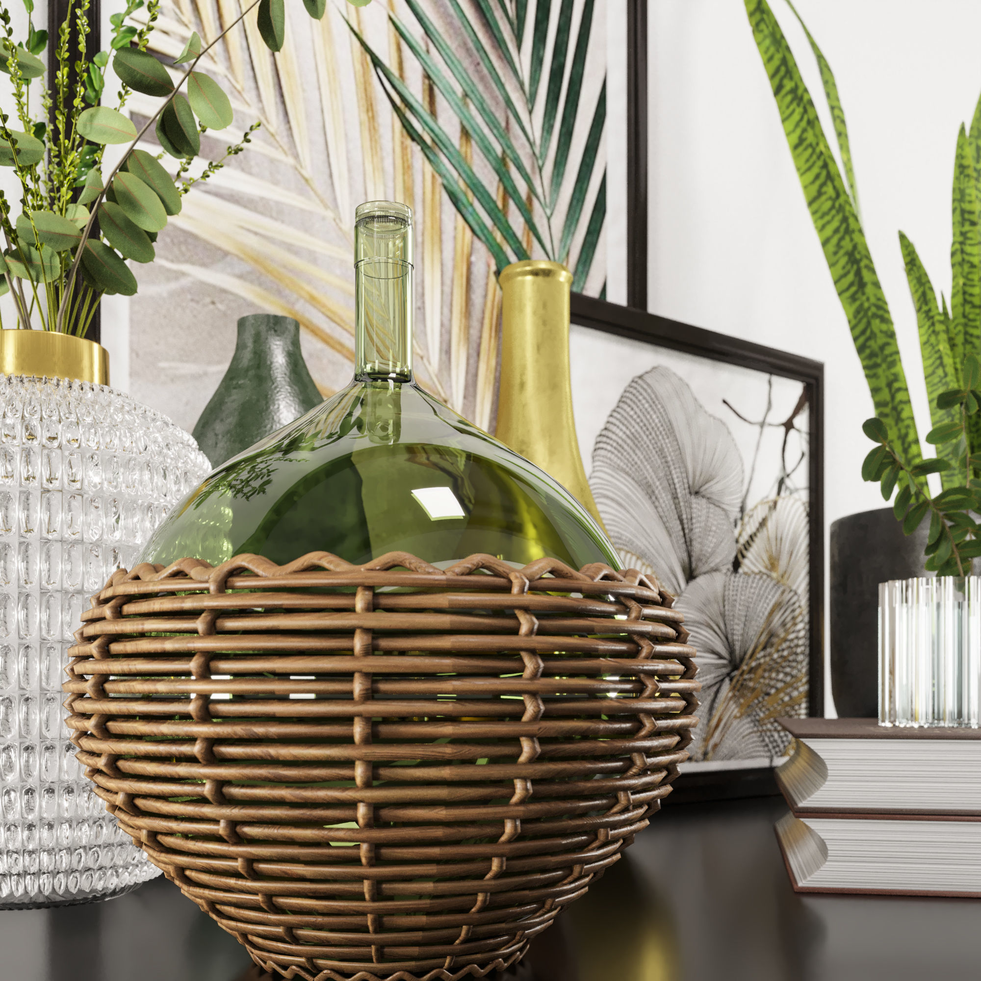 gold and green decorative set 3D model_1