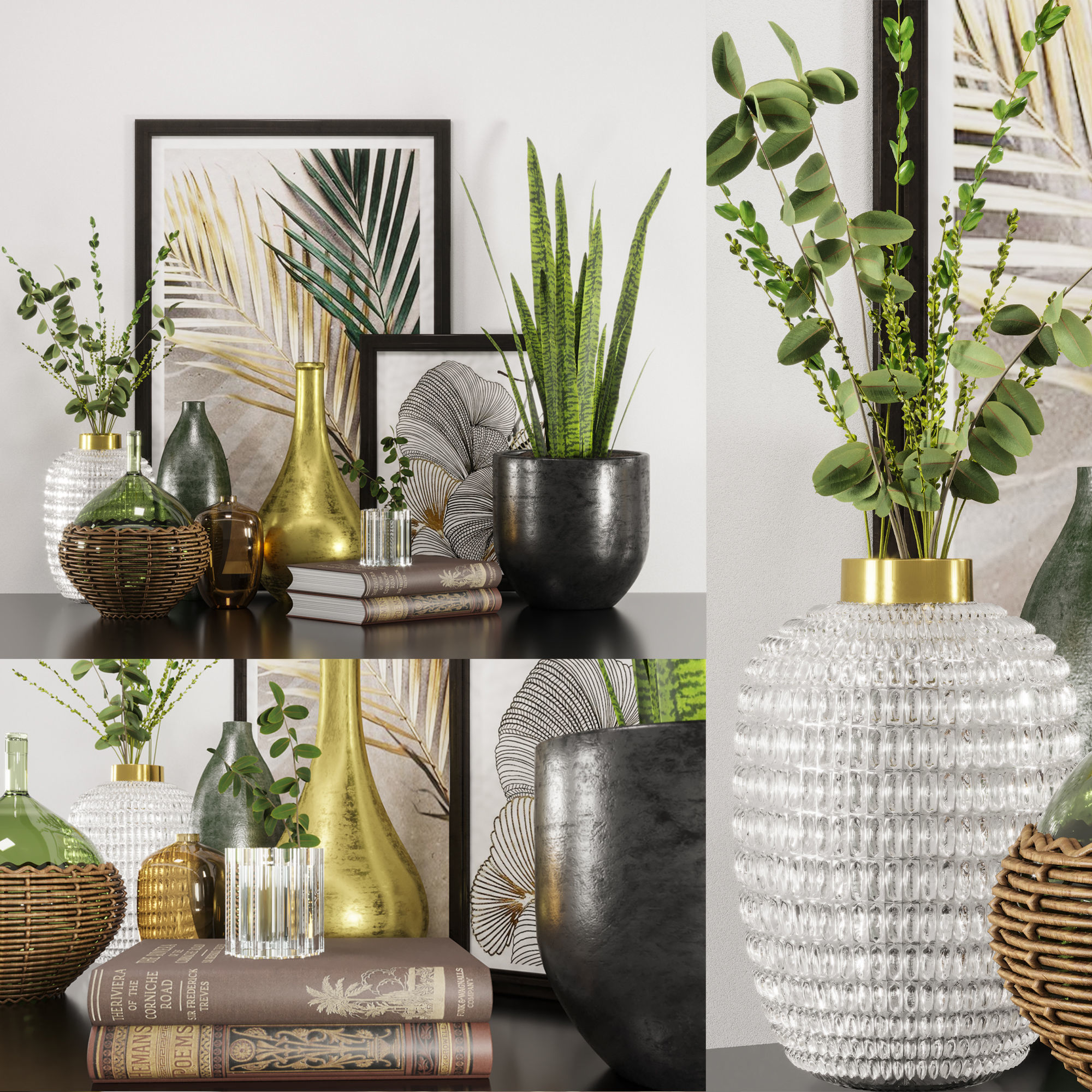 gold and green decorative set 3D model_6