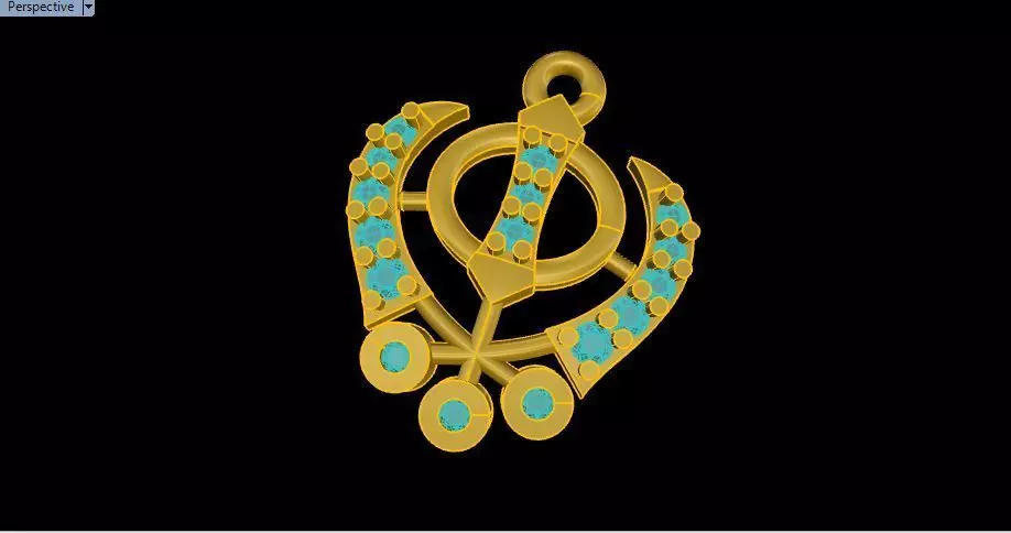CHARM gold sikh pendant with turquoise stones Free 3D print model