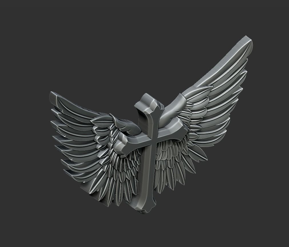 Cross with wings 3D print model_1