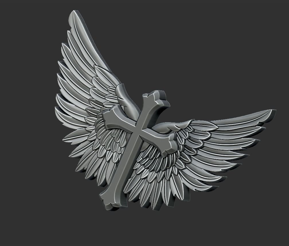 Cross with wings 3D print model_3