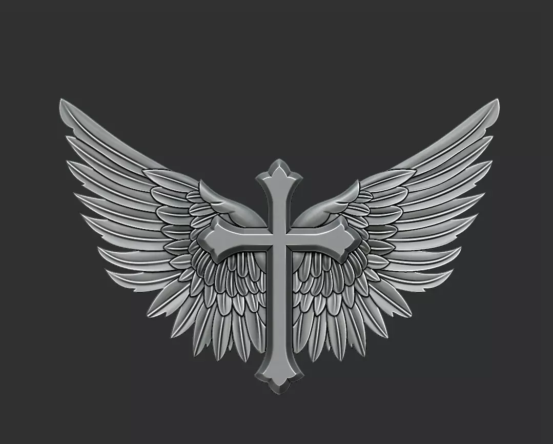 Cross with wings 3D print model_0