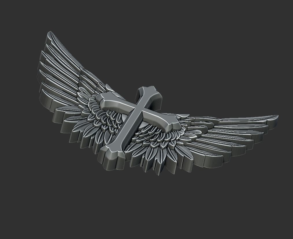 Cross with wings 3D print model_4