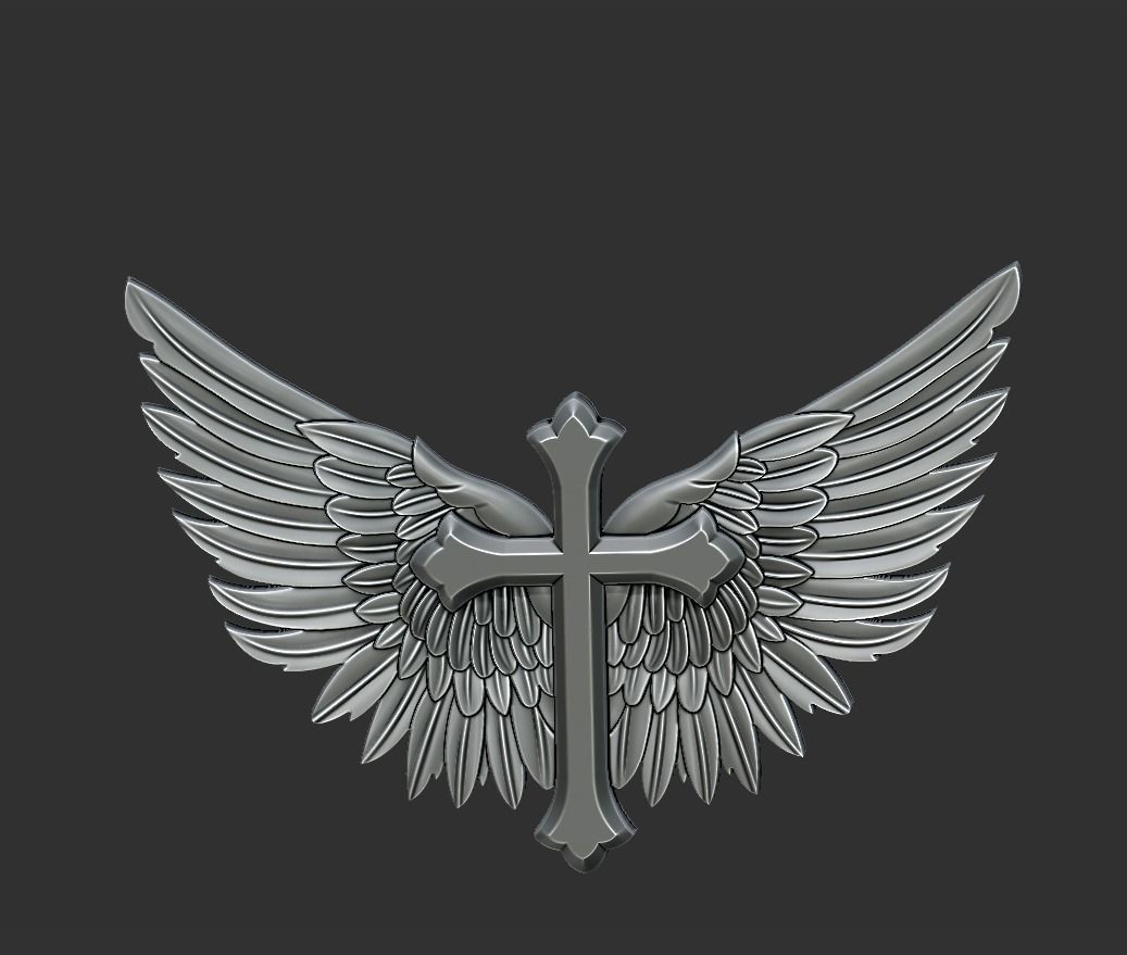 Cross with wings 3D print model_5