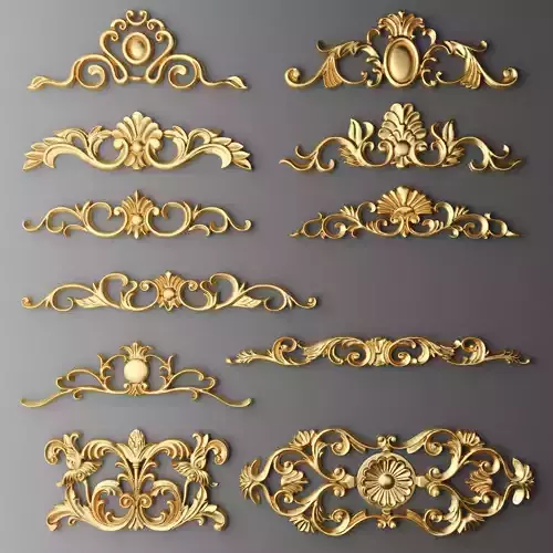 Cartouches SET 4 gold ornate ornaments 3D model