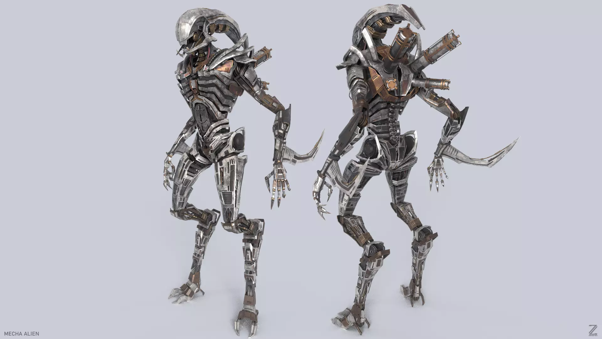 Mecha ALIEN metal alien 3D model_0