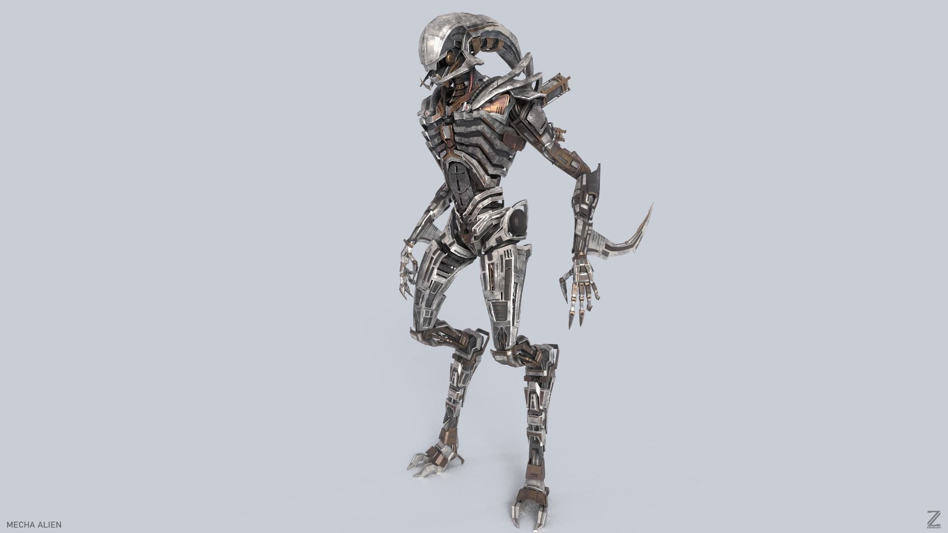 Mecha ALIEN metal alien 3D model_3