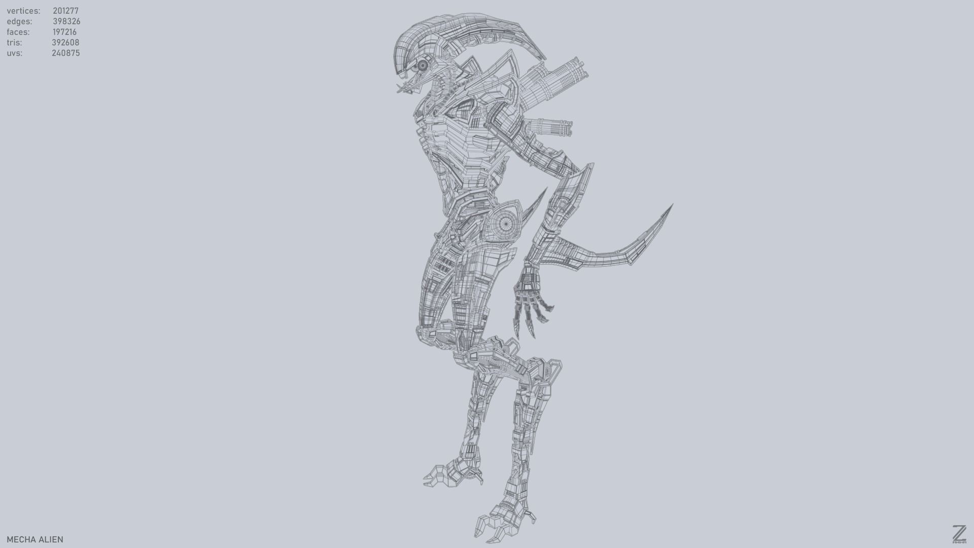 Mecha ALIEN metal alien 3D model_10