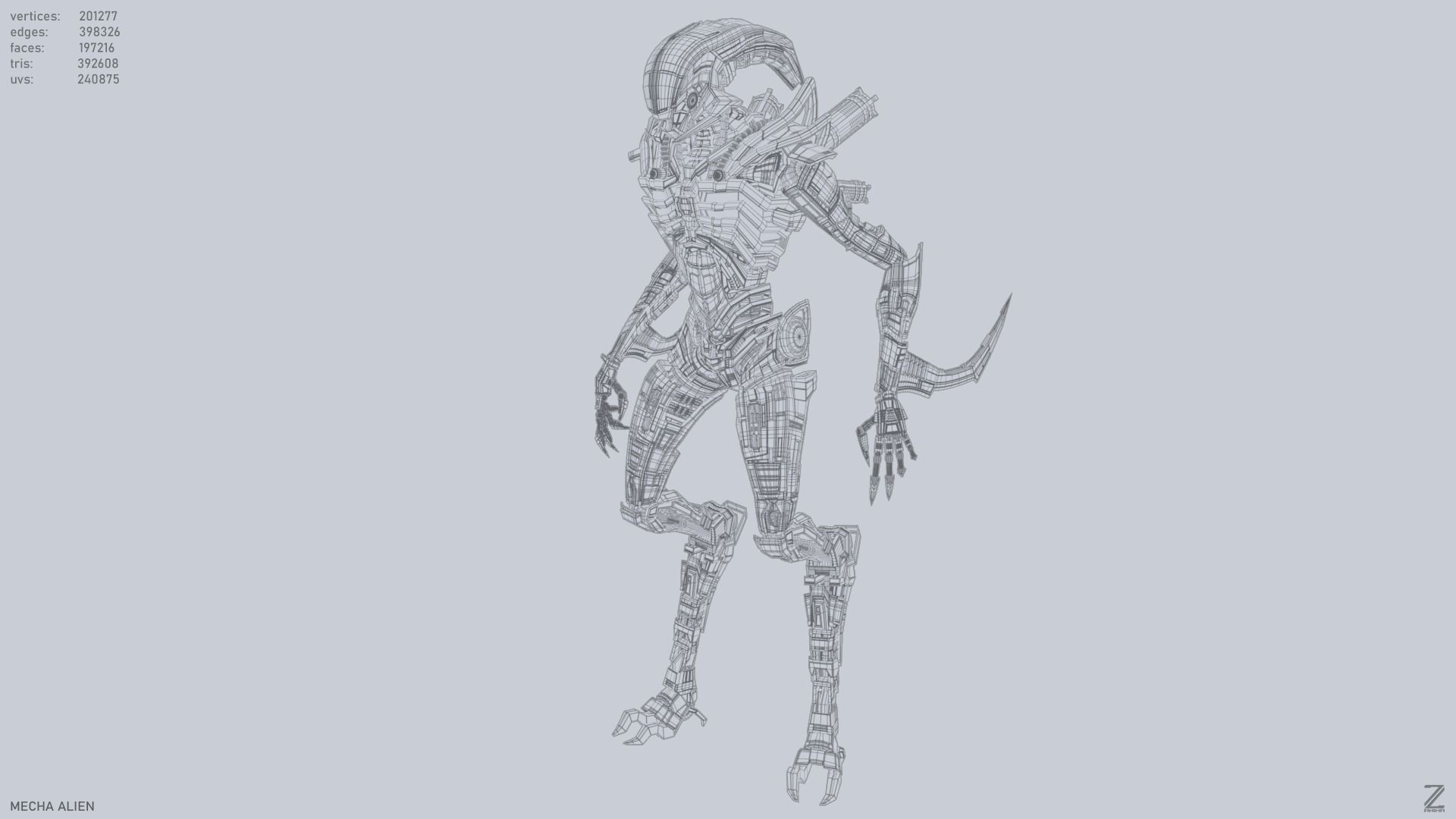 Mecha ALIEN metal alien 3D model_9