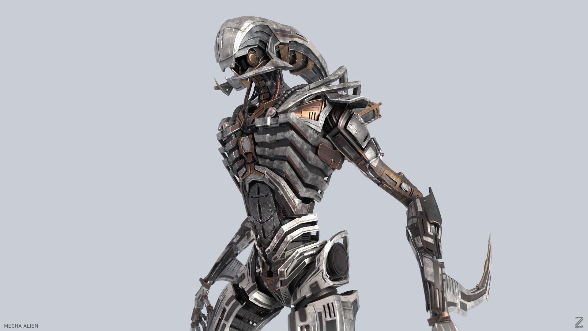 Mecha ALIEN metal alien 3D model_1