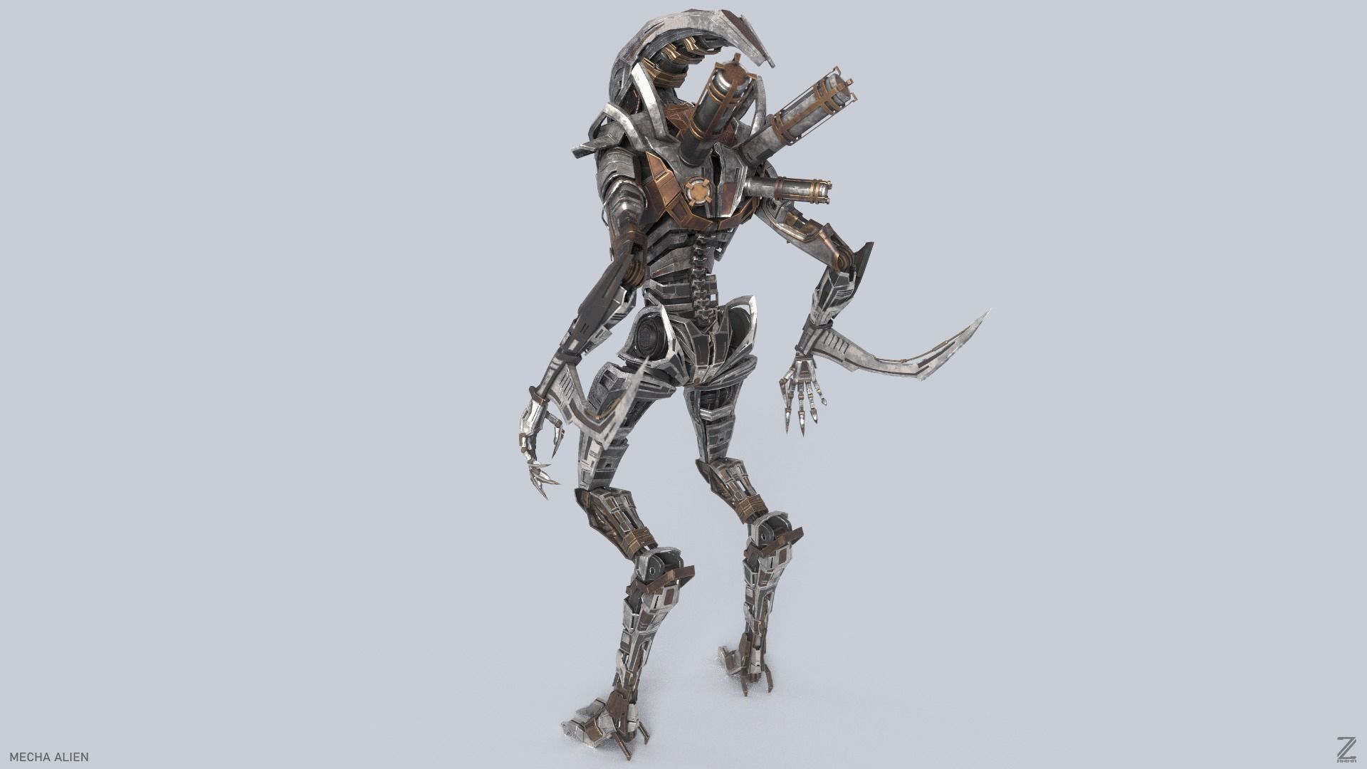 Mecha ALIEN metal alien 3D model_5