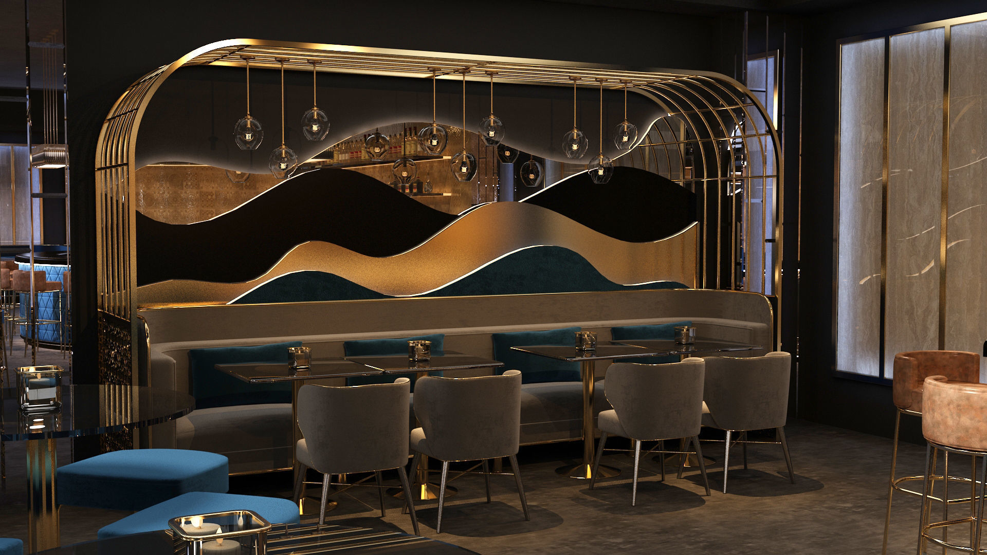 Luxury nightclub bar interior design 3D model_13