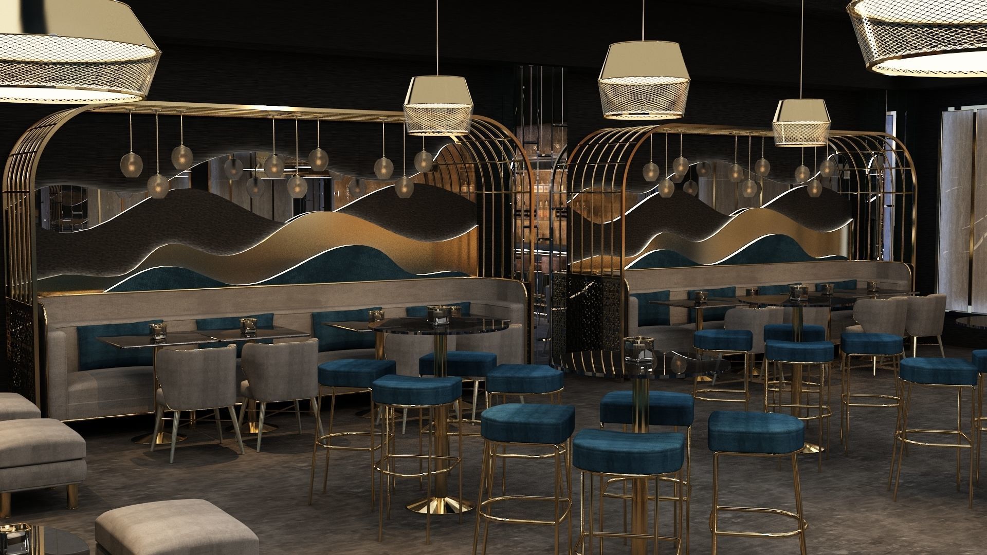 Luxury nightclub bar interior design 3D model_5