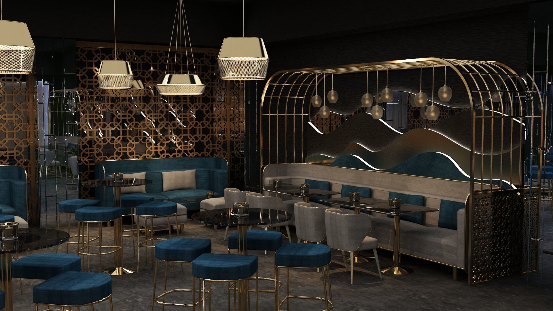 Luxury nightclub bar interior design 3D model_4
