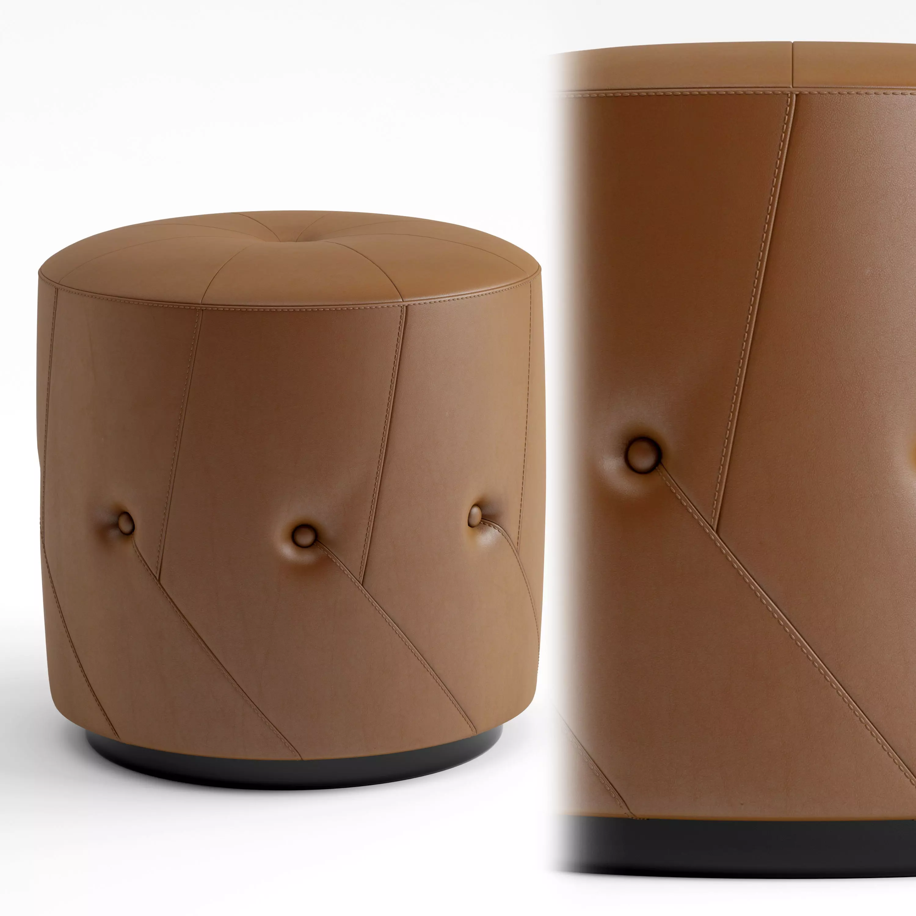 Pouf leather and velvet 3D model_0