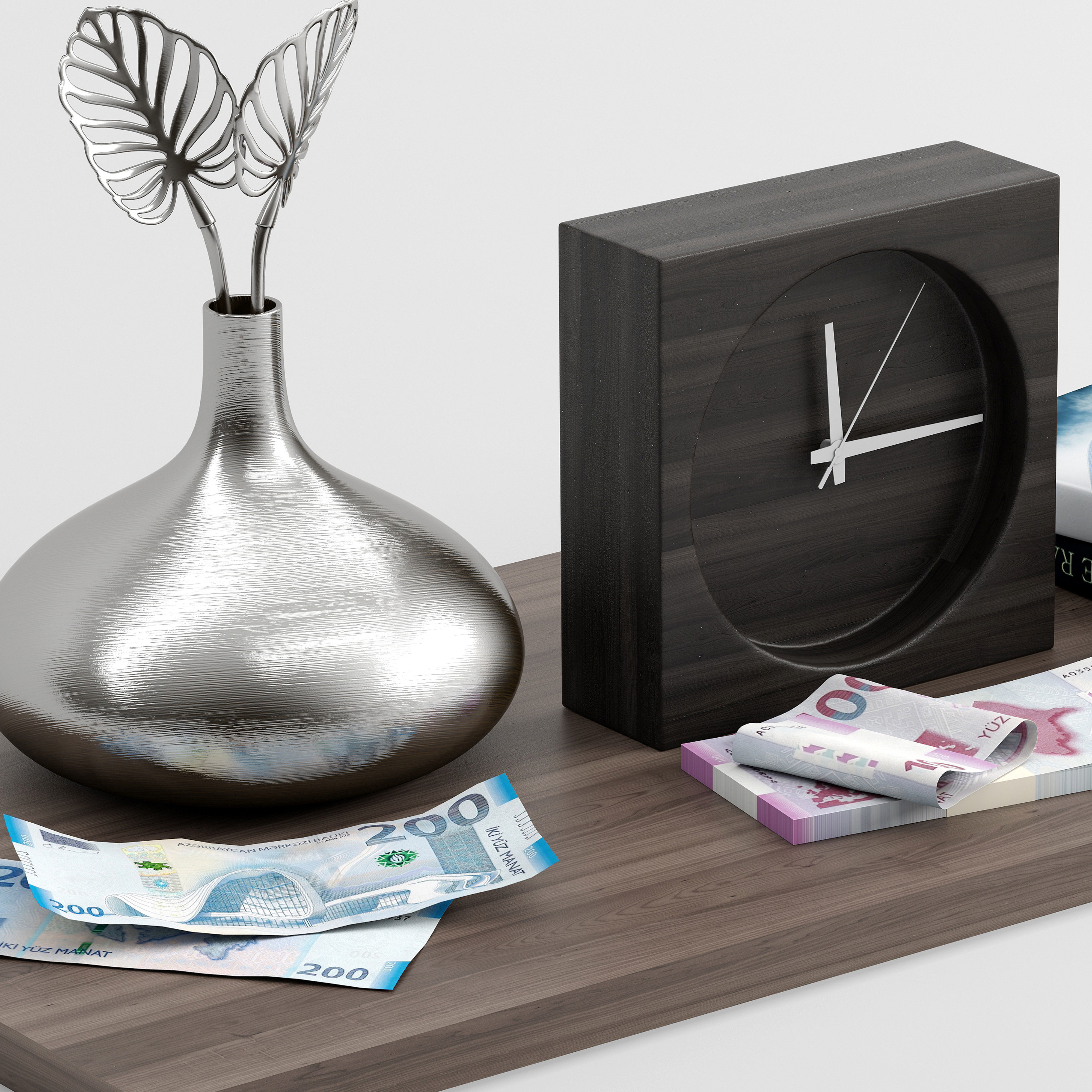 decor set 3 clock and books on shelf 3D model_1