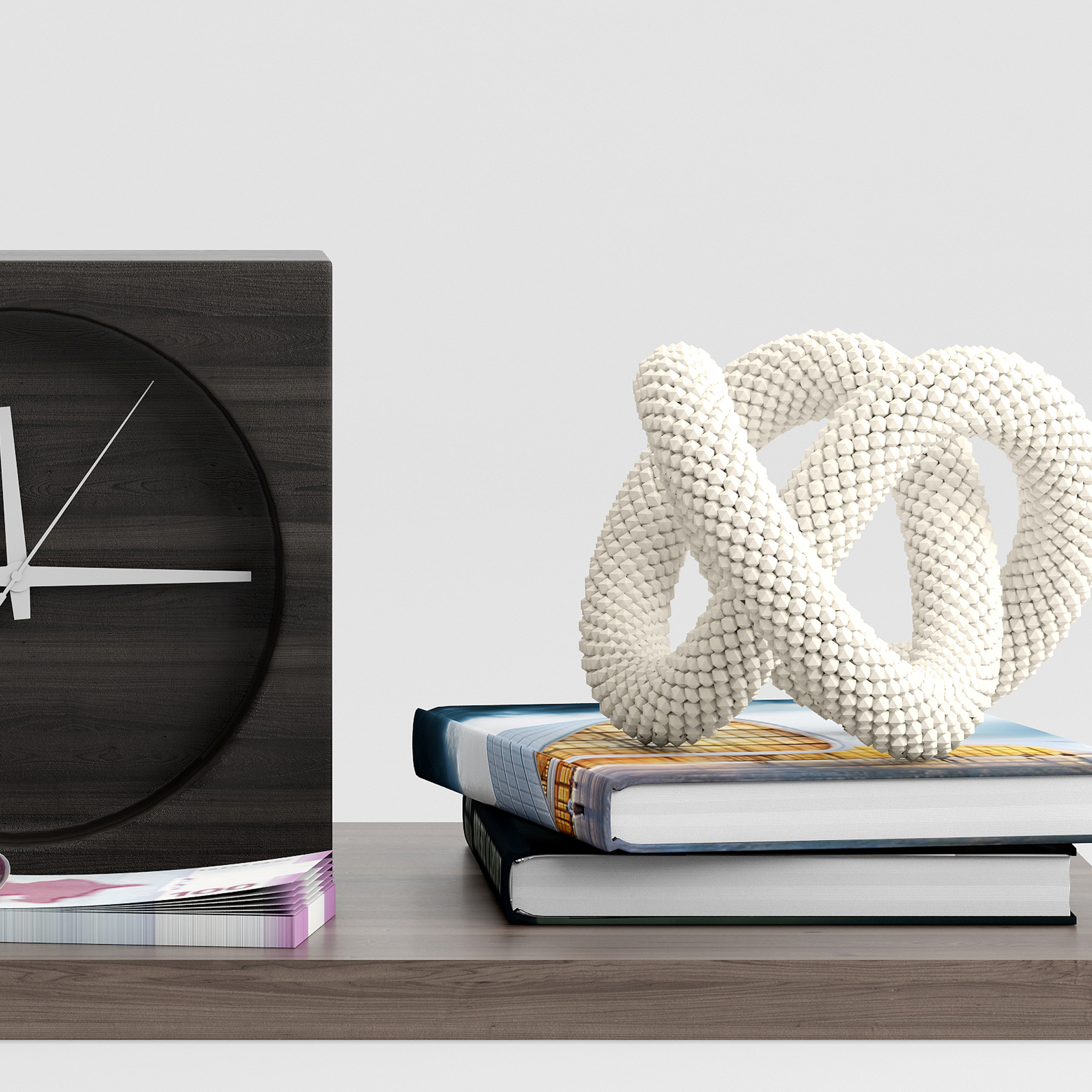 decor set 3 clock and books on shelf 3D model_2