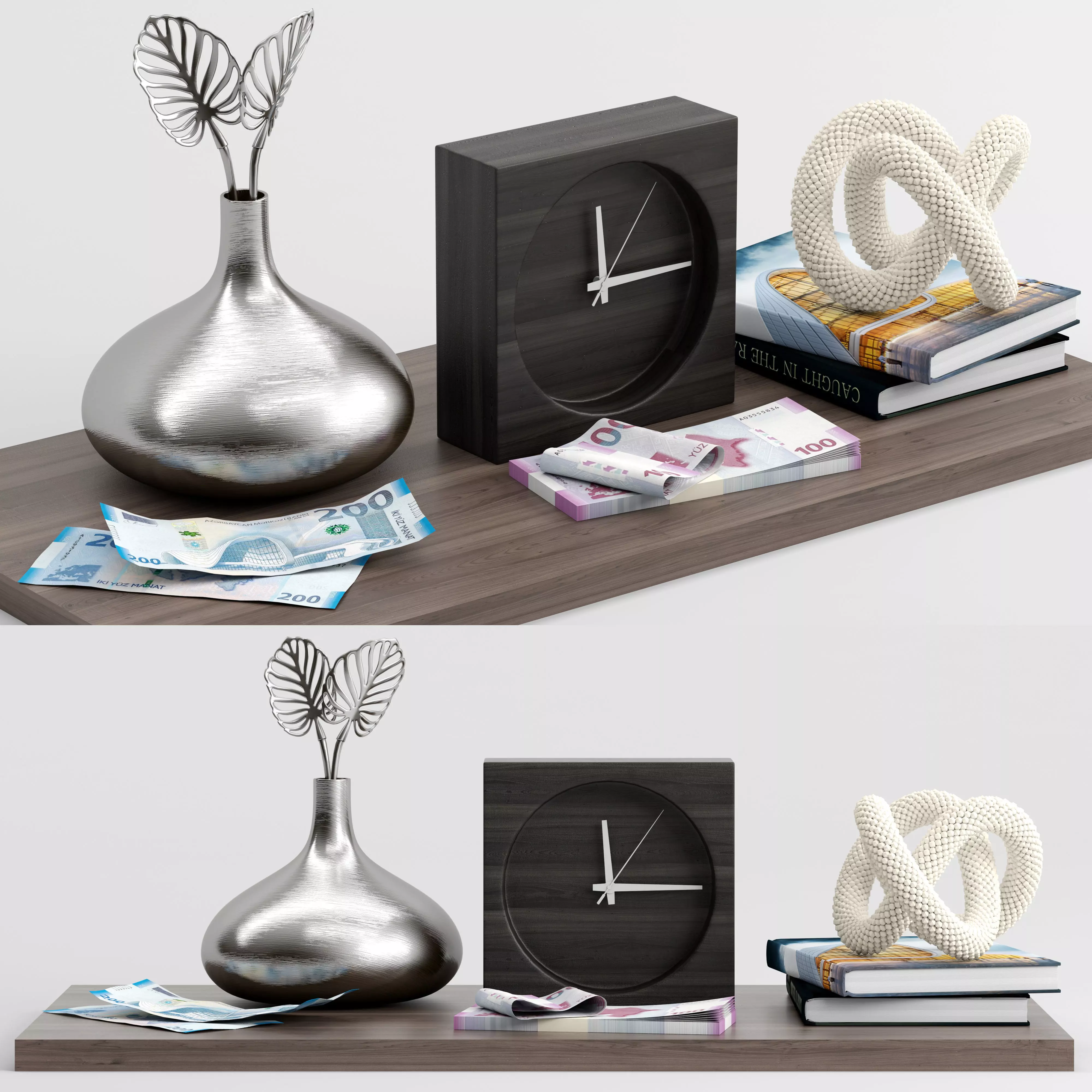 decor set 3 clock and books on shelf 3D model_0