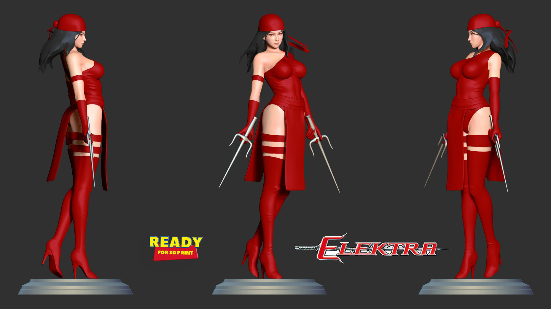 Elektra woman costume 3D print model_1