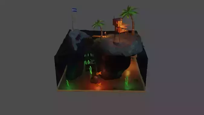 Night Island Low-poly 3D model