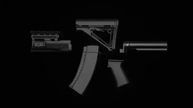 AK74 - AKM - Tactical Parts Low-poly 3D model