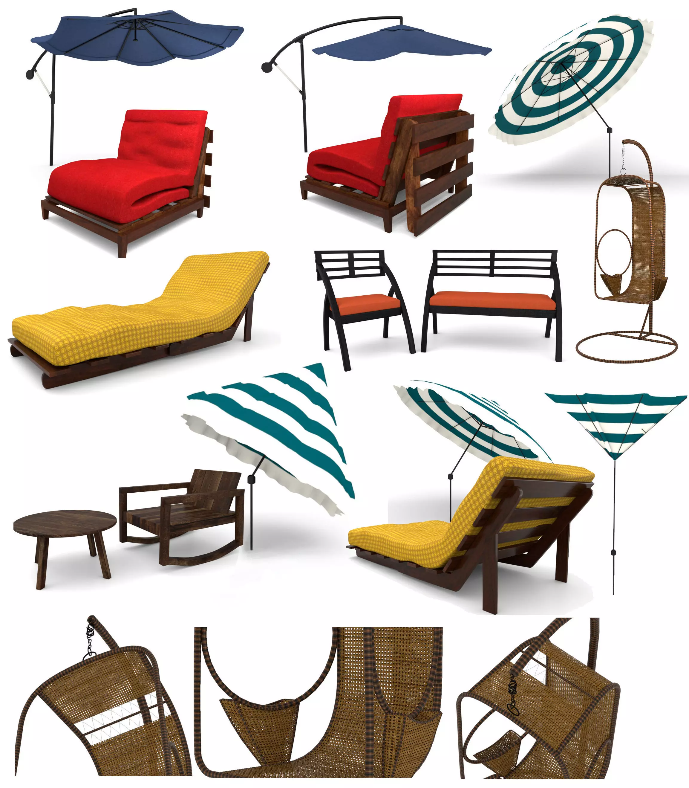 Pool side furniture outdoor Low-poly 3D model
