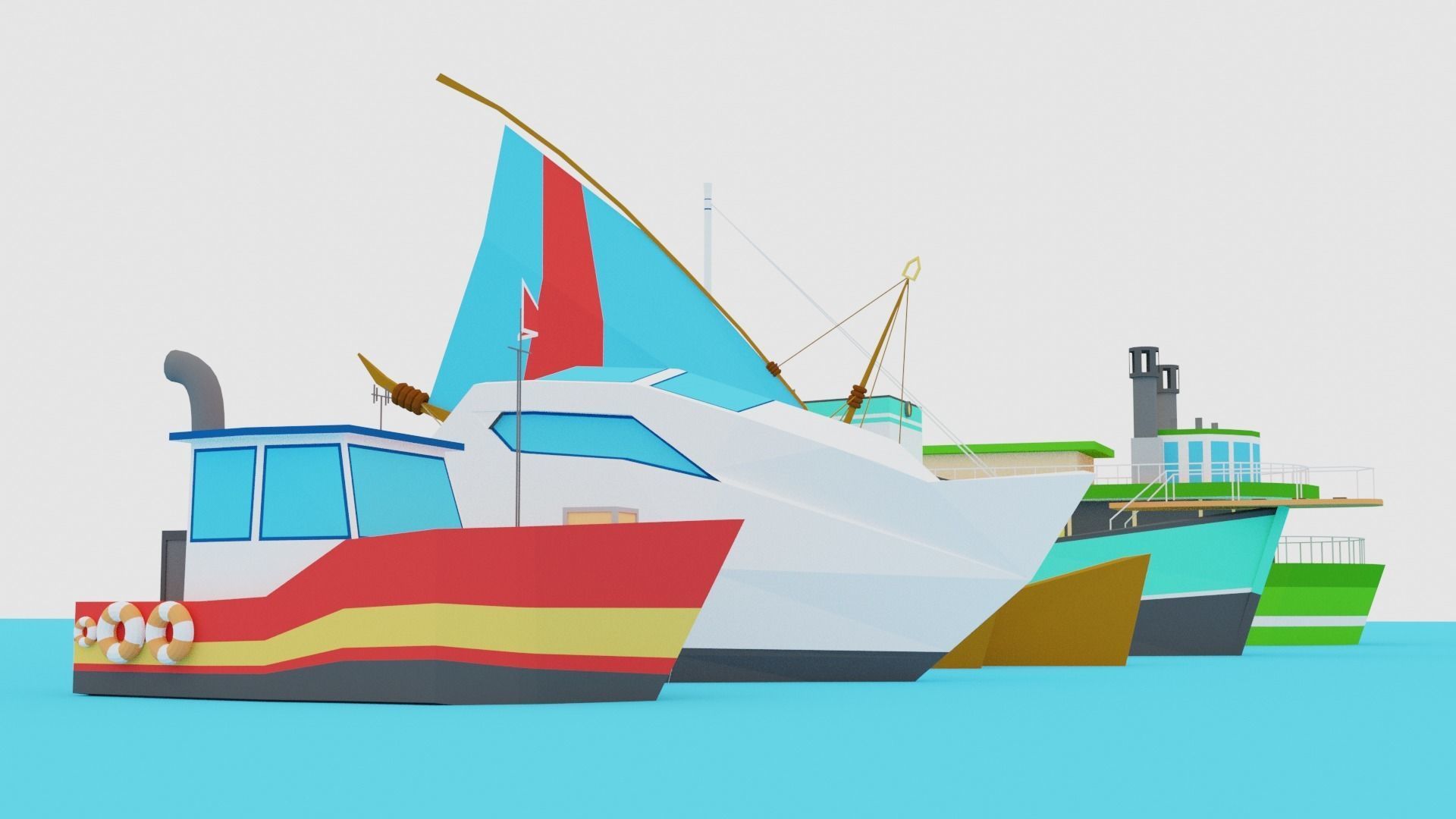 POLYGRUNT - 12 Low Poly Water Craft Pack or Sea Vehicle Pack Low-poly 3D model_1