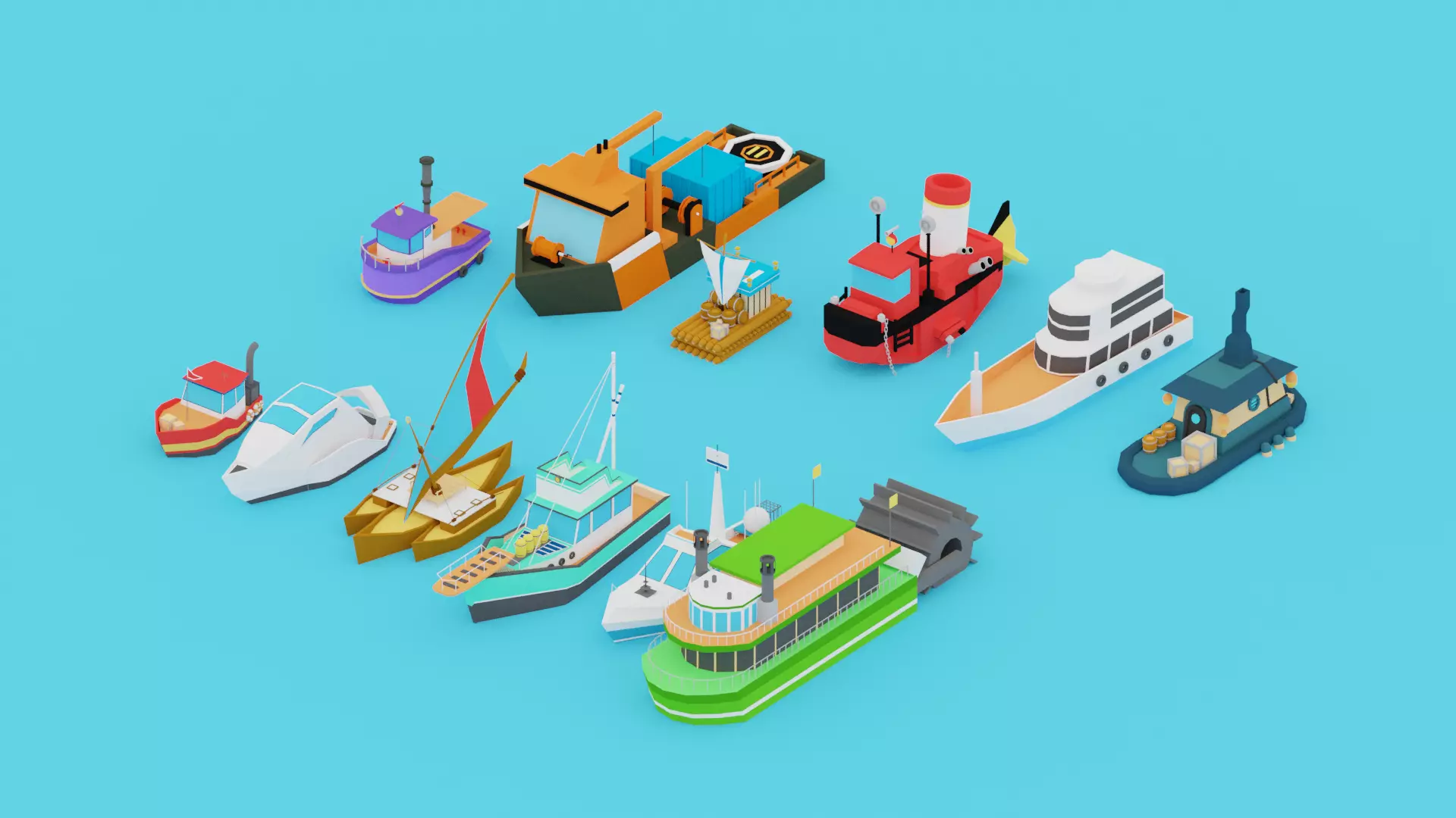 POLYGRUNT - 12 Low Poly Water Craft Pack or Sea Vehicle Pack Low-poly 3D model_0