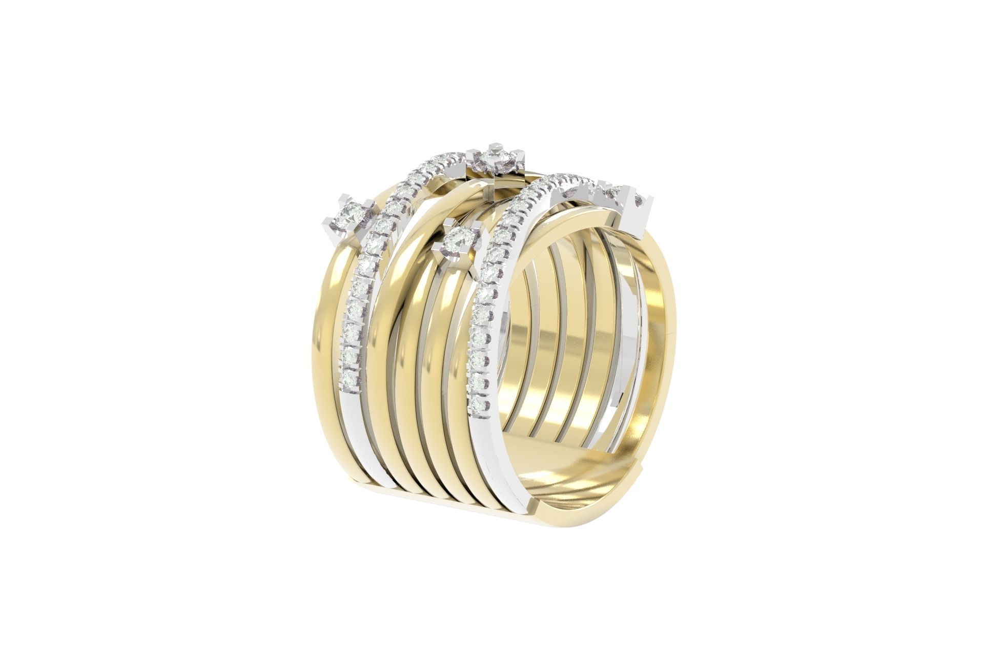 wide ring with stones 3D print model_2