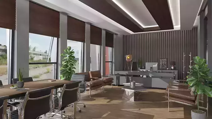 OFFICE modern with wooden floors and windows