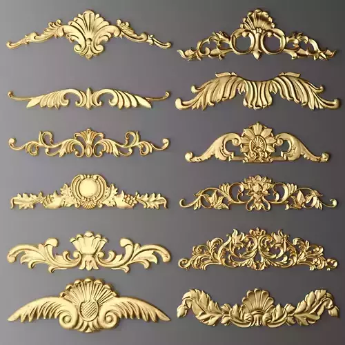 Cartouches SET 5 of gold ornaments 3D model