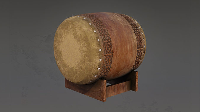 Japanese Shinto Drum - Traditional Shrine Taiko GameReady PBR  Low-poly 3D model