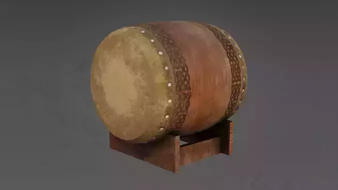 Japanese Shinto Drum - Traditional Shrine Taiko GameReady PBR  Low-poly 3D model