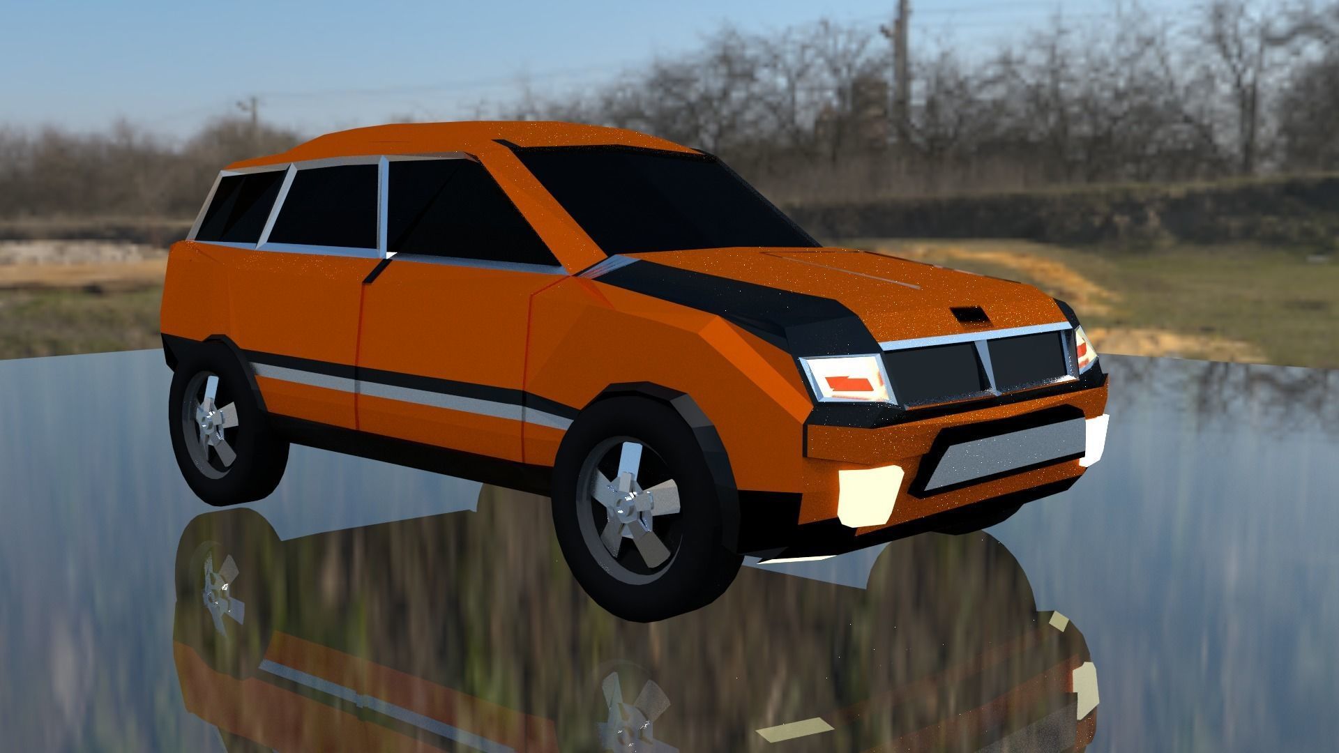 ORANGE SUV CAR Low-poly 3D model_1
