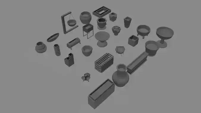 25 Decorative flower pots Low-Poly Maya