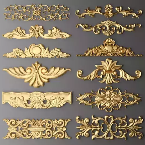 Cartouches SET 6 decorative ornaments in gold 3D model