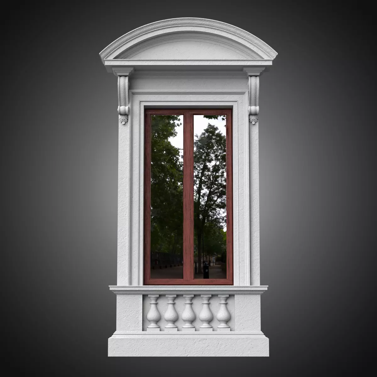 Classical window with pedestal and curved pediment 3D model