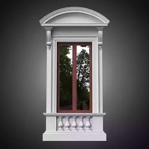 Classical window with pedestal and curved pediment 3D model