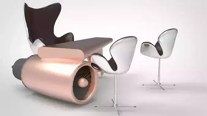 Aviation Chairs and Table 3D model