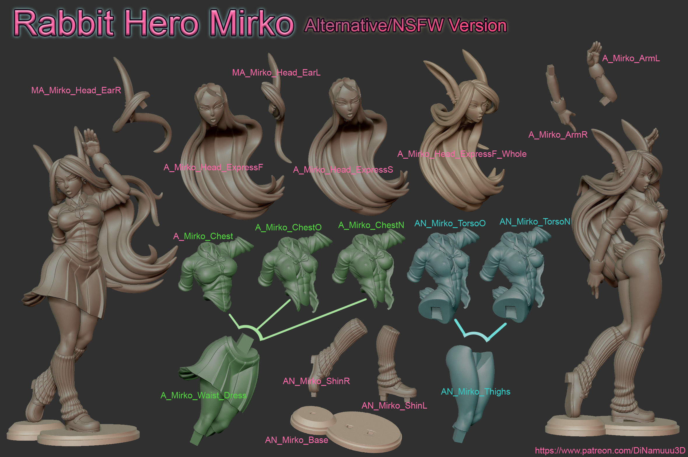 Rabbit Rumi Usagiyama School Girl SFW NSFW 3D Print Model STL 3D print model_8