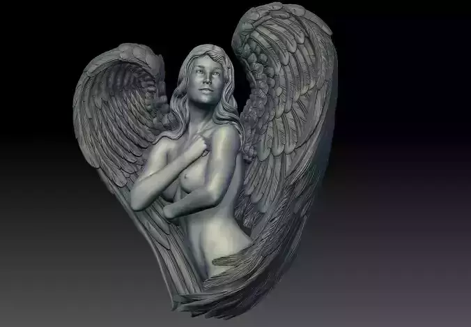 angel female Bas Relief 3D print model 3D print model