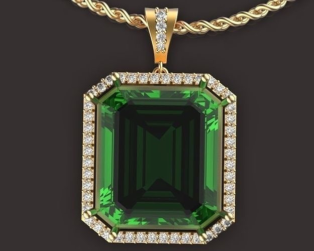 Emerald pendant Sculpture jewelry gold 3D print model