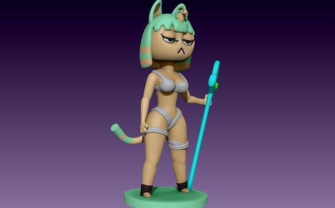 Ankha figurine of woman holding stick 3D print model
