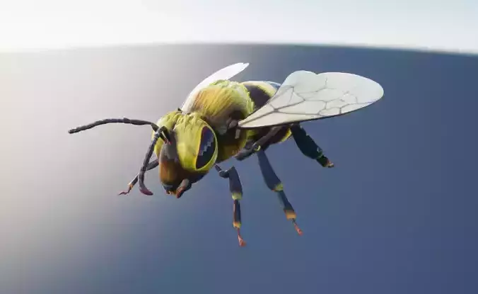 Bee 3D model flying in air