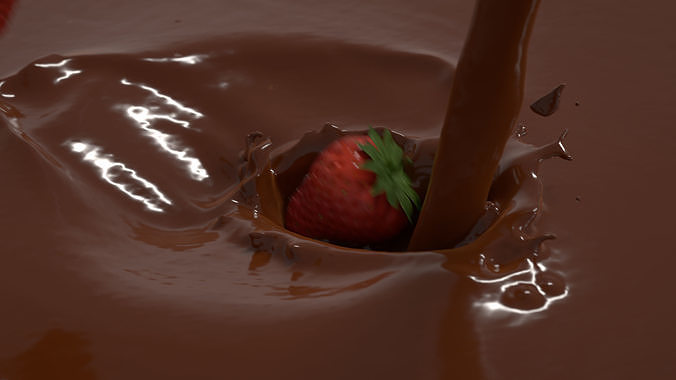 falling Strawberry into Milk and Chocolate Animated Splash 3D model 7