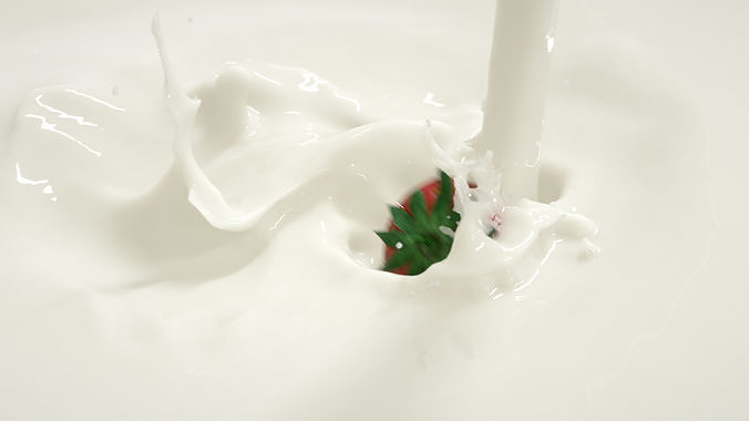falling Strawberry into Milk and Chocolate Animated Splash 3D model 3