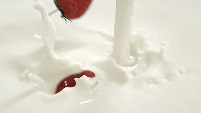 falling Strawberry into Milk and Chocolate Animated Splash 3D model 4